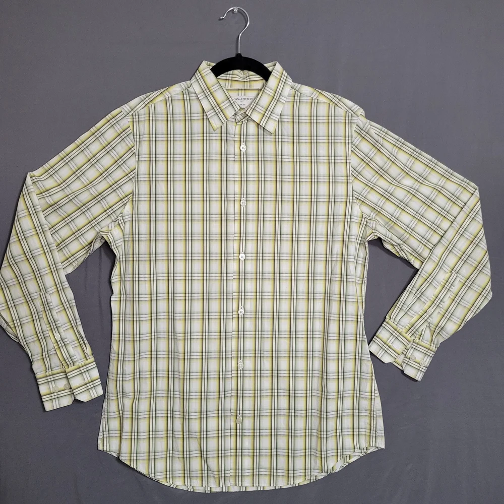 Banana Republic Light Green Plaid Dress Shirt